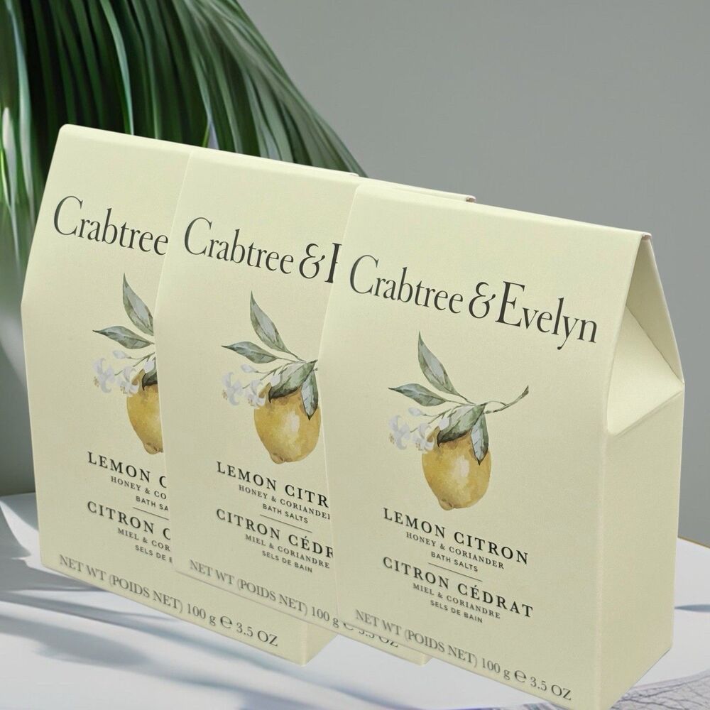Crabtree & Evelyn Bath Salts Lemon Citron Pack of 3 3.5 oz 100g NEW